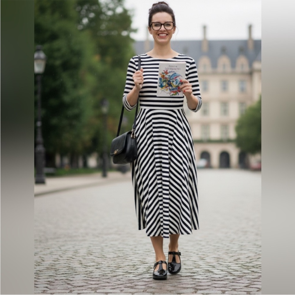 Lands' End Black and White Midi Dress
